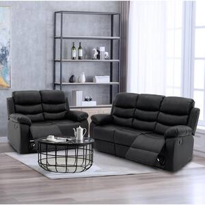 39.4 in. W Slope Arm PU Leather Straight Reclining Chair Rectangle Recliner Sofa with Footrest in Black (2-Piece)