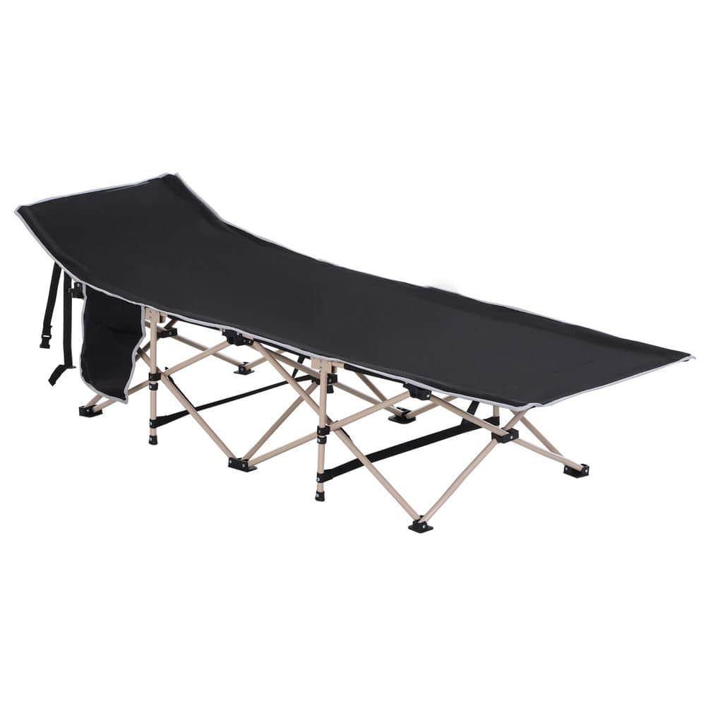 Out sunny Folding Camping Cot for Adults with Carry Bags, Side Pockets, Outdoor Portable Sleeping Bed, Black