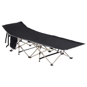 Folding Camping Cot for Adults with Carry Bags, Side Pockets, Outdoor Portable Sleeping Bed, Black
