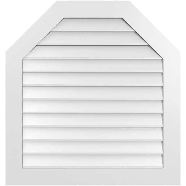 Ekena Millwork 36 in. x 38 in. Octagonal Top Surface Mount PVC Gable Vent: Decorative with Standard Frame