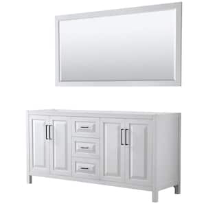 Daria 71 in. W x 21.5 in. D x 35 in. H Double Bath Vanity Cabinet without Top in White with 70 in. Mirror