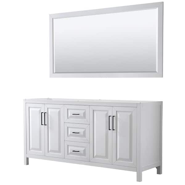 Wyndham Collection Daria 71 in. W x 21.5 in. D x 35 in. H Double Bath Vanity Cabinet without Top in White with 70 in. Mirror