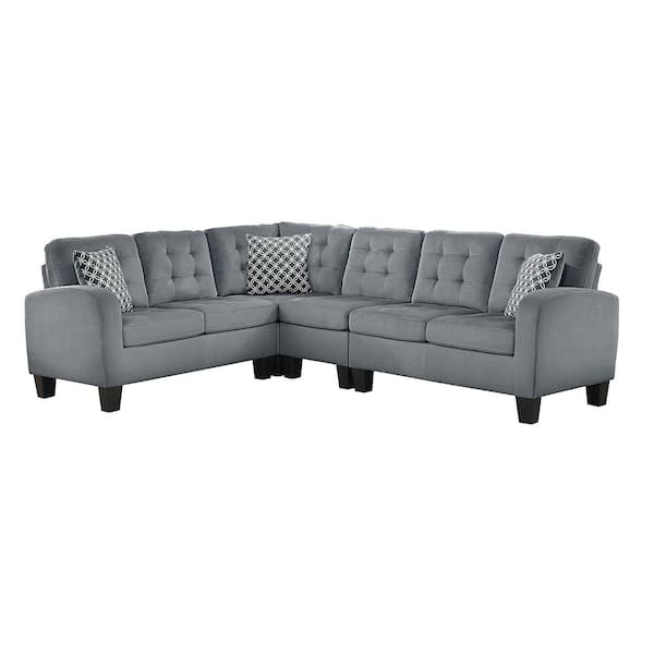 Lazzara Forte 107 in. Round Arm 2-piece Textured Fabric Reversible Sectional Sofa in. Gray