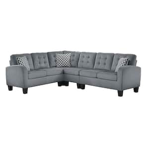 Forte 107 in. Round Arm 2-piece Textured Fabric Reversible Sectional Sofa in. Gray