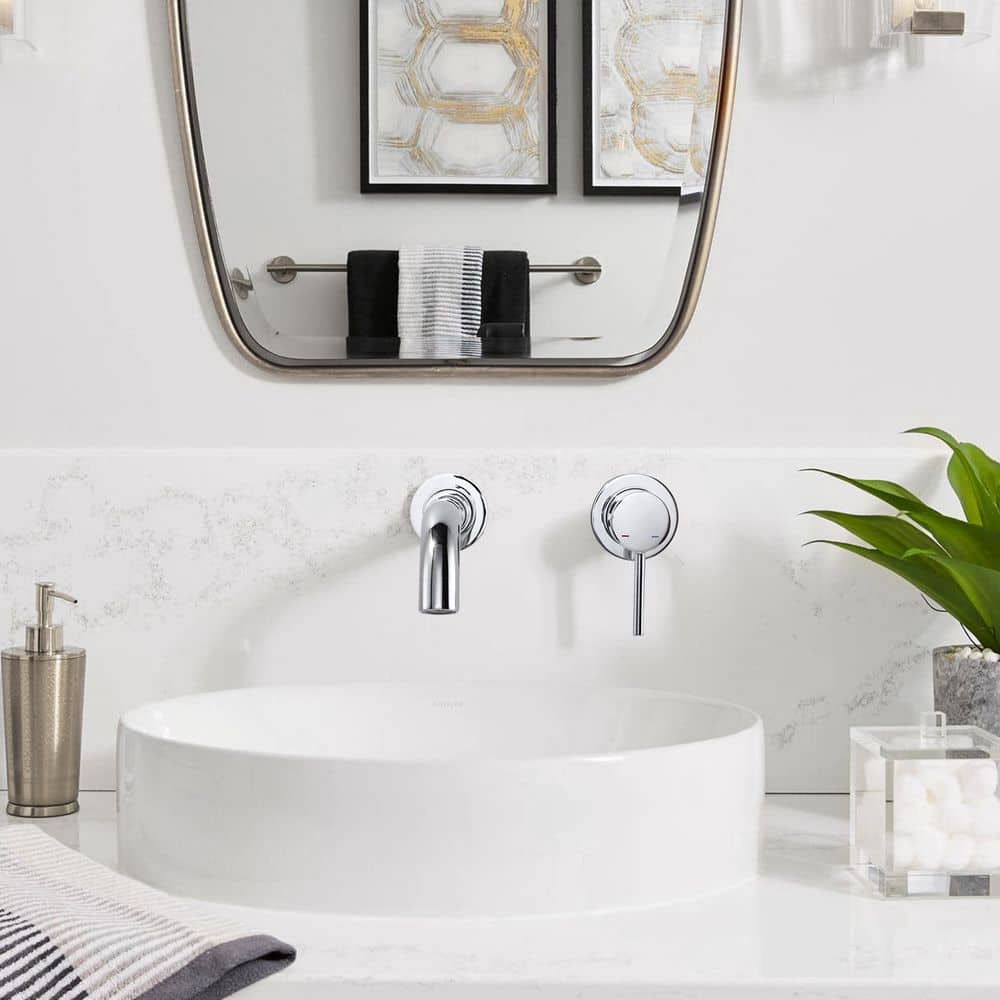 Chrome Wall Mount Single Handle Bathroom Faucet with Swivel Spout