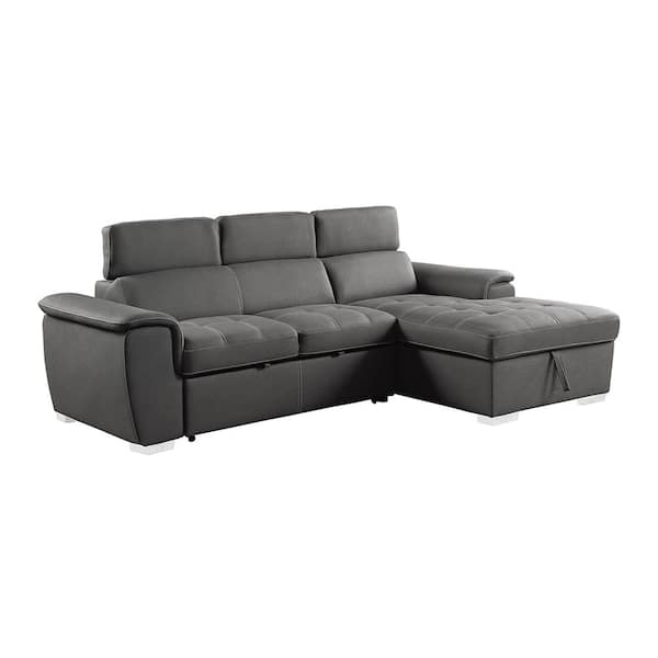 Lazzara Warrick 98 in. Straight Arm 2-piece Microfiber Sectional Sofa in. Gray with Adjustable Headrest and Right Chaise