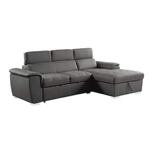 Warrick 98 in. Straight Arm 2-piece Microfiber Sectional Sofa in. Gray with Adjustable Headrest and Right Chaise
