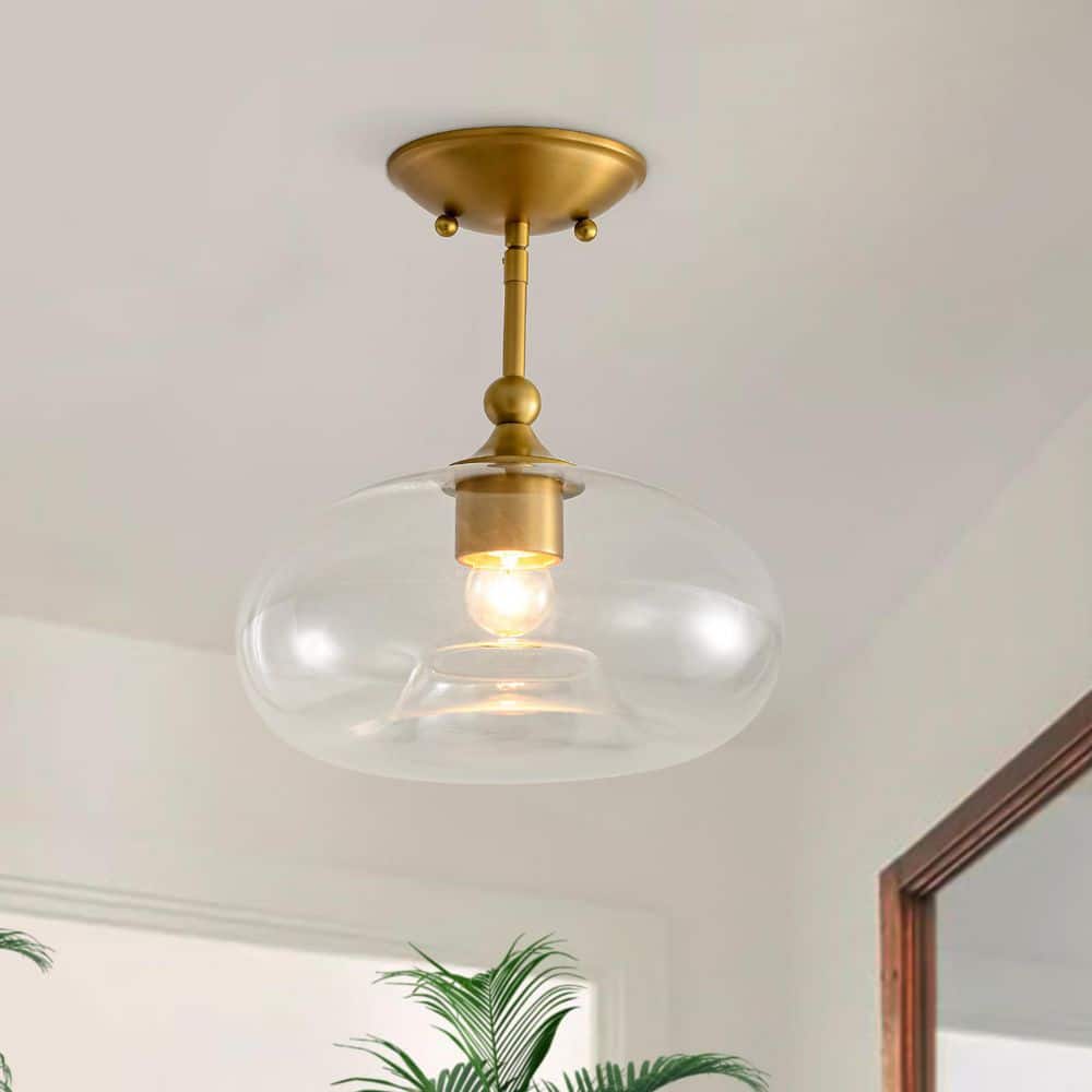 10.63 in. 1-Light Brushed Gold Modern Semi-Flush Mount Ceiling Light Mid Century Vintage Pendant with Clear Glass Shade price history on PriceWatchPro