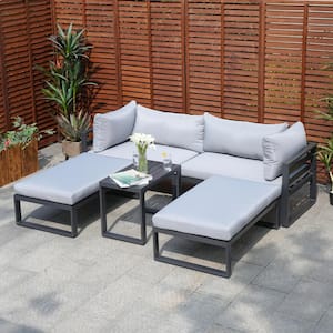 Lois 5-Piece Patio Conversation Sets with Beige Cushions