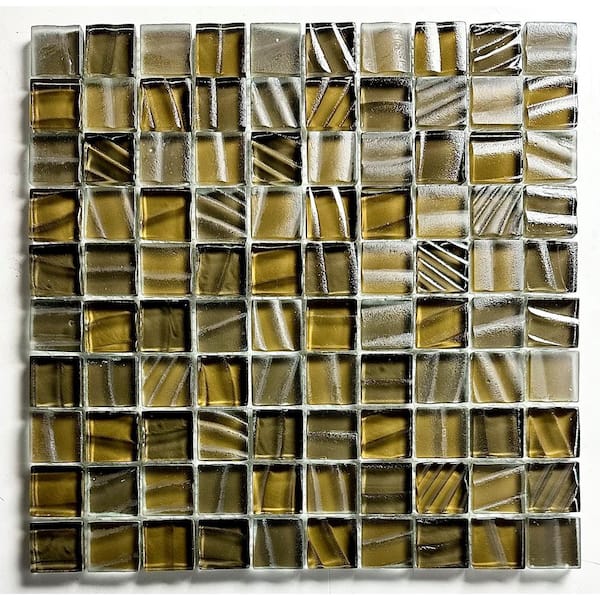 New Era Brown Square Mosaic 12 in. x 12 in. Glossy and Frosted Glass Pool and Wall Tile (1.09 sq. ft./Each)