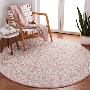 Metro Pink/Ivory 6 ft. x 6 ft. Border Floral Round Area Rug