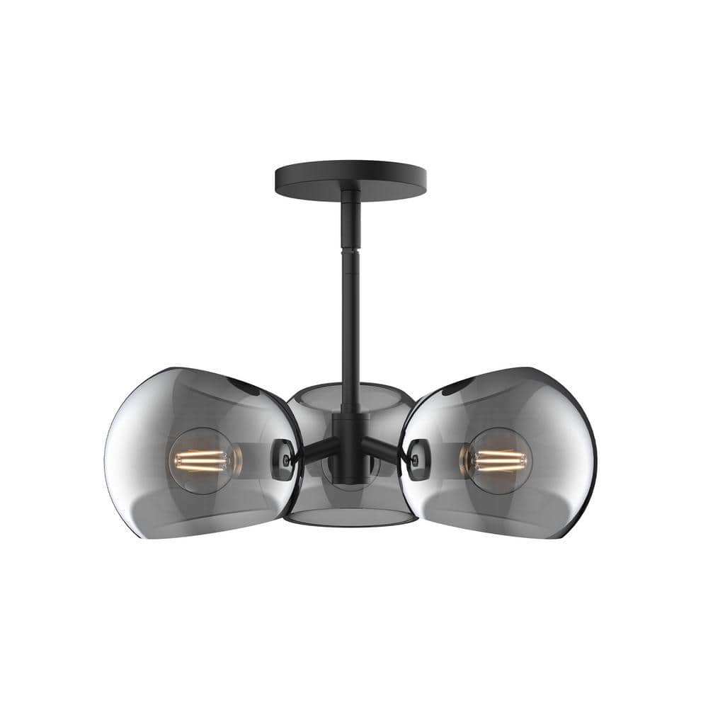 Willow 16 in. 3 Light 60-Watt Matte Black/Smoked Solid Glass Pendant Light price history on PriceWatchPro