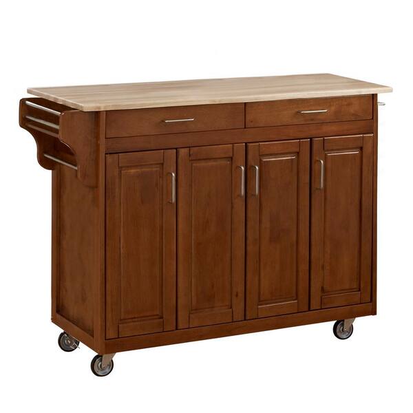 HOMESTYLES Create-a-Cart Warm Oak Kitchen Cart with Natural Wood Top ...