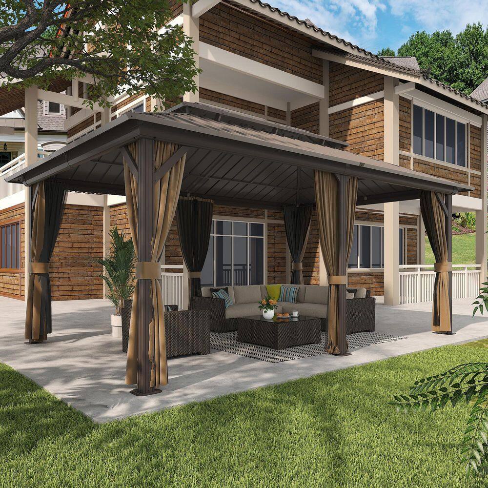 EAGLE PEAK 12x18 Brown Aluminum Frame Gazebo with Double Roof