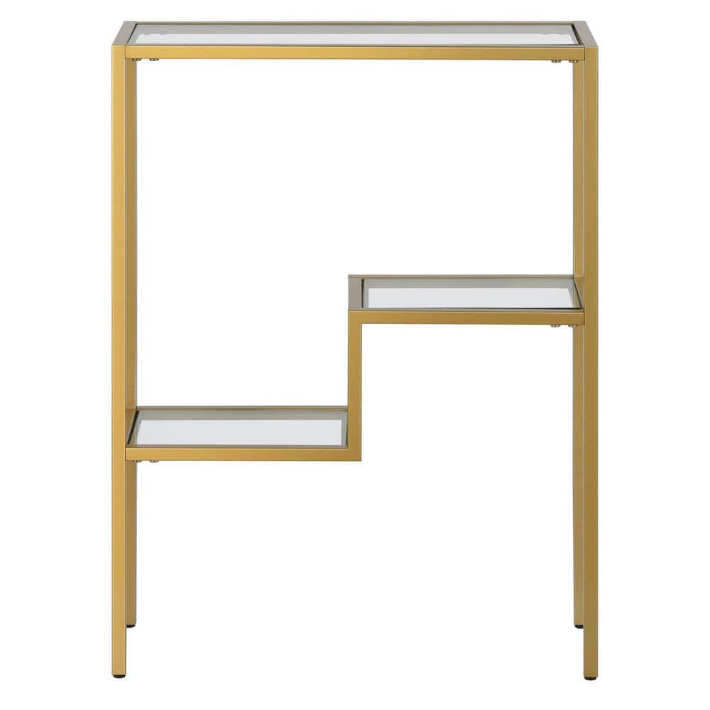 Lovett Brass Console Table with Tempered Glass Top and Shelf