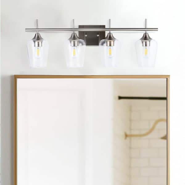 4-Light Brushed Nickel Wall Sconce Vanity Lights with Glass Shade