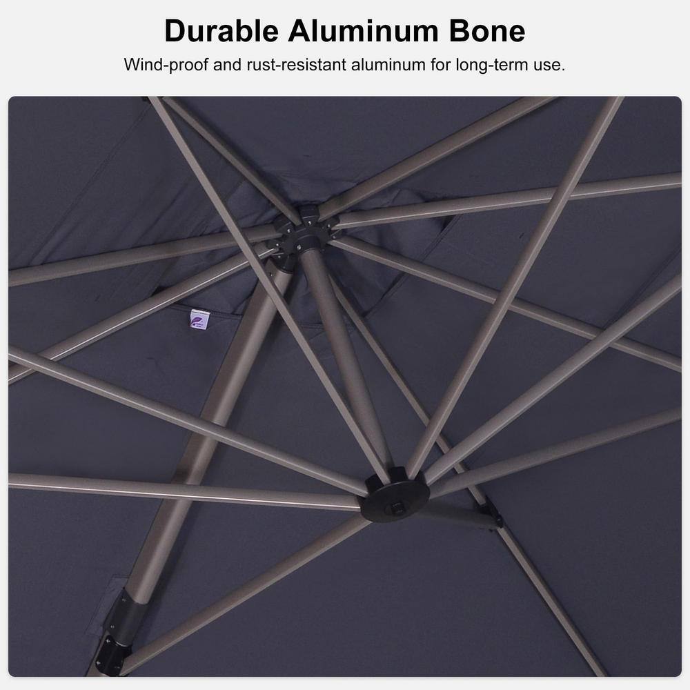 Light Gray Rectangular Cantilever Patio Umbrella with Champagne Aluminum Frame