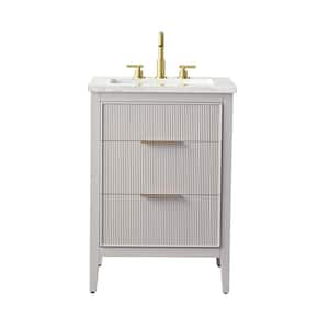 Emma 24 in. W Bath Vanity in Taupe with Engineered Stone Top in Arabescato with White Sink