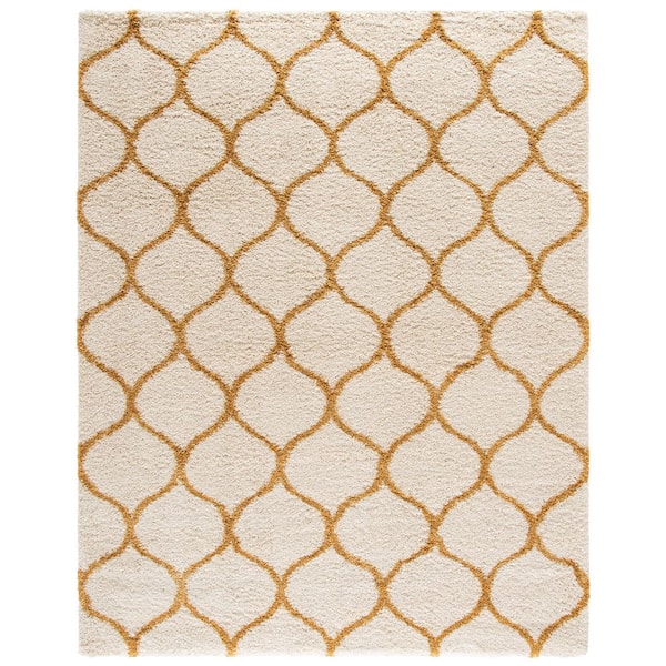 Hudson Shag 8 ft. x 10 ft. Ivory/Gold Geometric Trellis Area Rug
