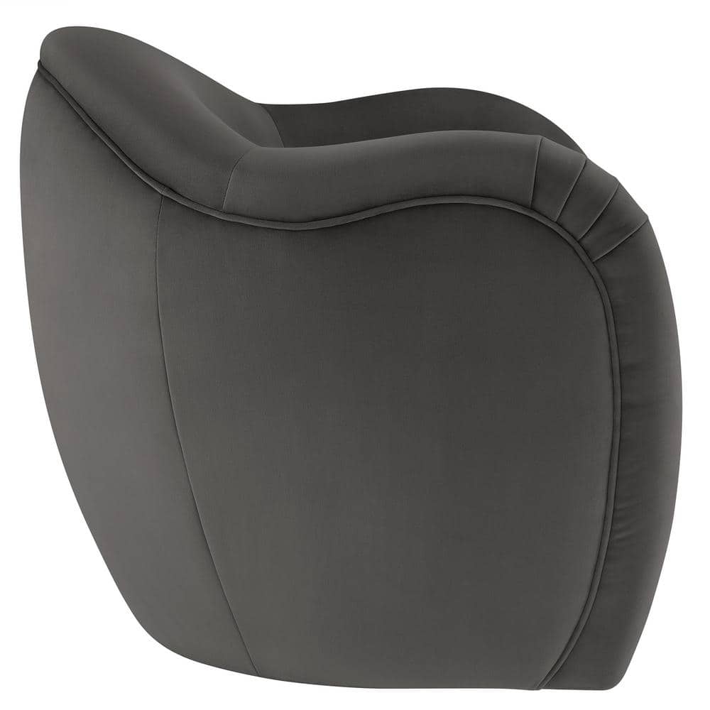 Storm Gray Velvet Barrel Swivel Accent Chair with Wood Frame