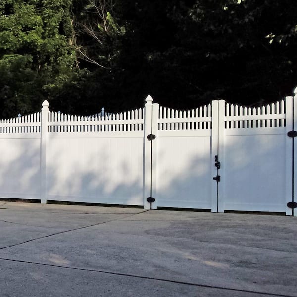 Weatherables Halifax 7.4 ft. W x 6 ft. H White Vinyl Privacy Fence Double Gate Kit