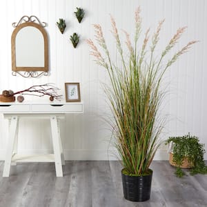 6 ft. Grass Artificial Plant in Black Tin Planter