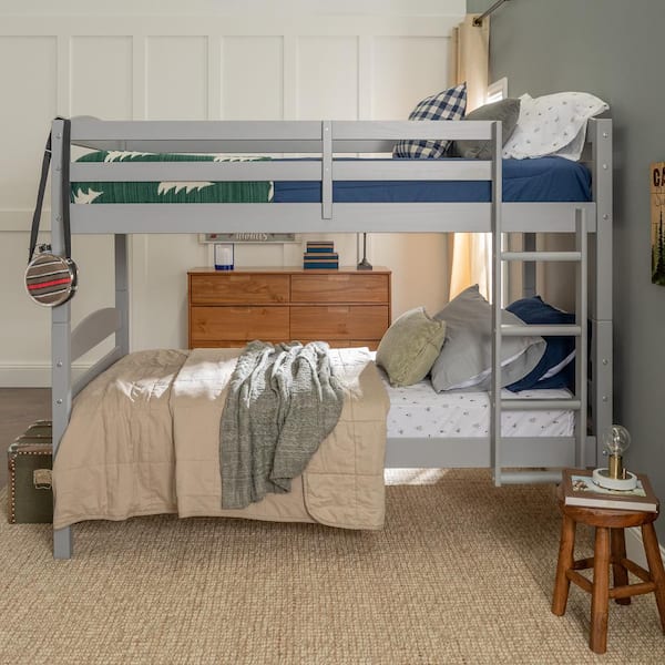 Walker Edison Furniture Company Grey Traditional Solid Wood Twin Bunk Bed