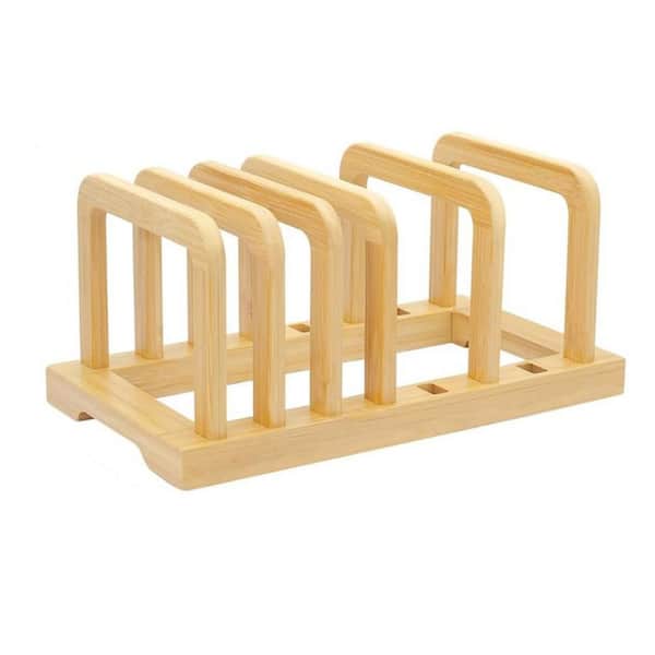 Bamboo 5-Slot Adjustable Bakeware and Cutting Board Drawer Organizer with Non-Slip Pads for Kitchen Storage
