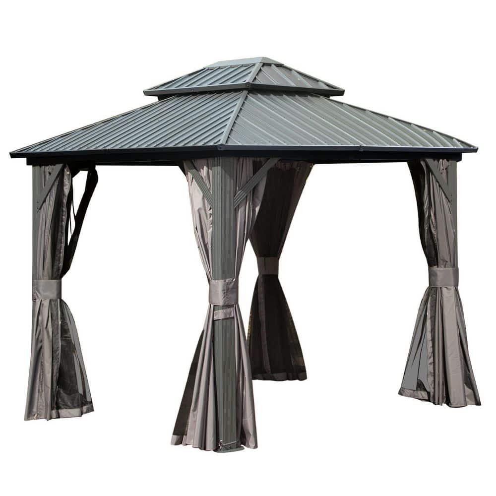 8 ft. x 10 ft. Gray Outdoor Hardtop Gazebo with Galvanized Steel Double Roof and Aluminum Frame price history on PriceWatchPro