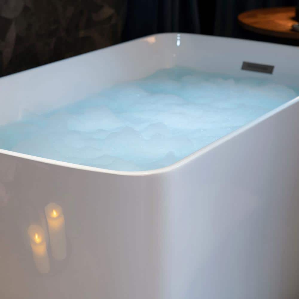 48'' White and Matte Black Acrylic Freestanding Rectangular Bathtub