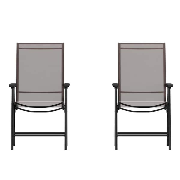 Carnegy Avenue Black Metal Outdoor Lounge Chair in Brown (Set of 2)