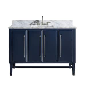 Mason 49 in. W x 22 in. D Bath Vanity in Navy Blue/Silver Trim with Marble Vanity Top in Carrara White with White Basin