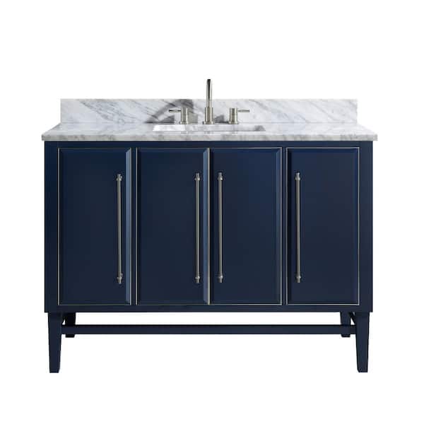 Avanity Mason 49 in. W x 22 in. D Bath Vanity in Navy Blue/Silver Trim with Marble Vanity Top in Carrara White with White Basin