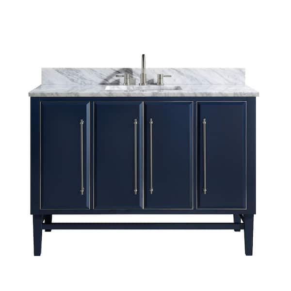 Avanity Mason 49 in. Single Sink Navy Blue with Silver Trim Bath Vanity with Carrara White Marble Top