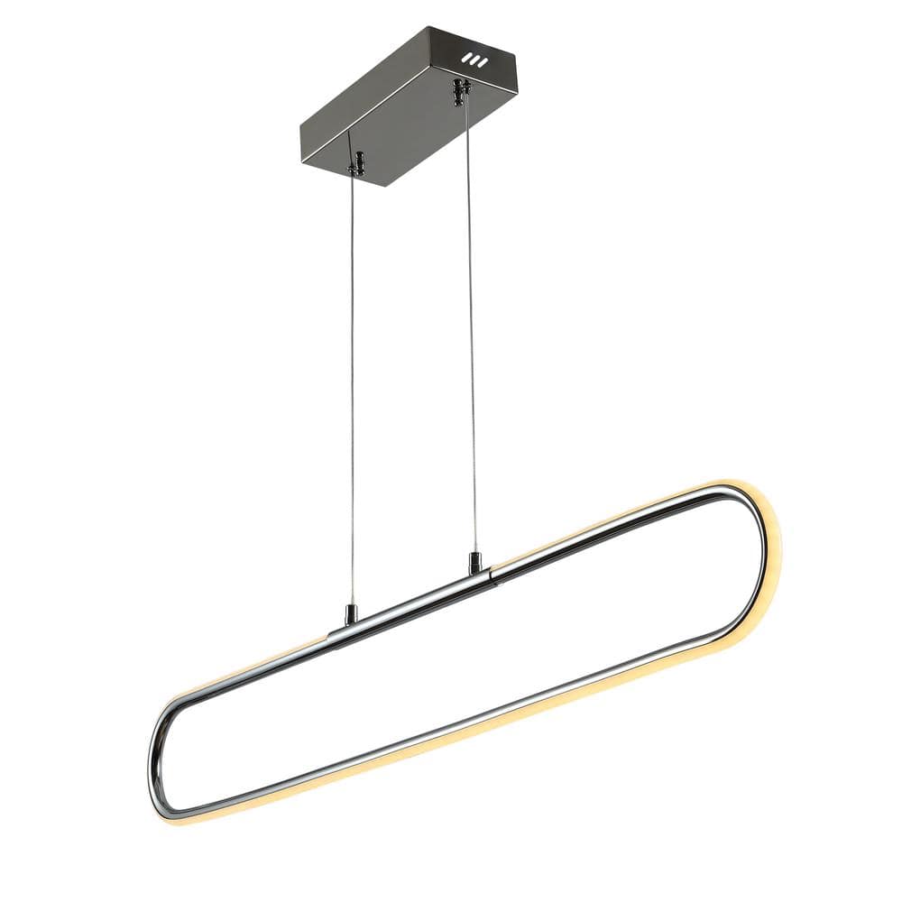 Ned Minimalistic 39" Chrome LED Linear Pendant with Adjustable Height