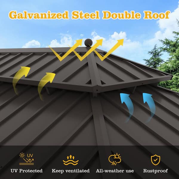 12 ft. x 20 ft. Aluminum Hardtop Outdoor Gazebo with Double Galvanized Steel Roof,Included Mosquito Netting and Curtains
