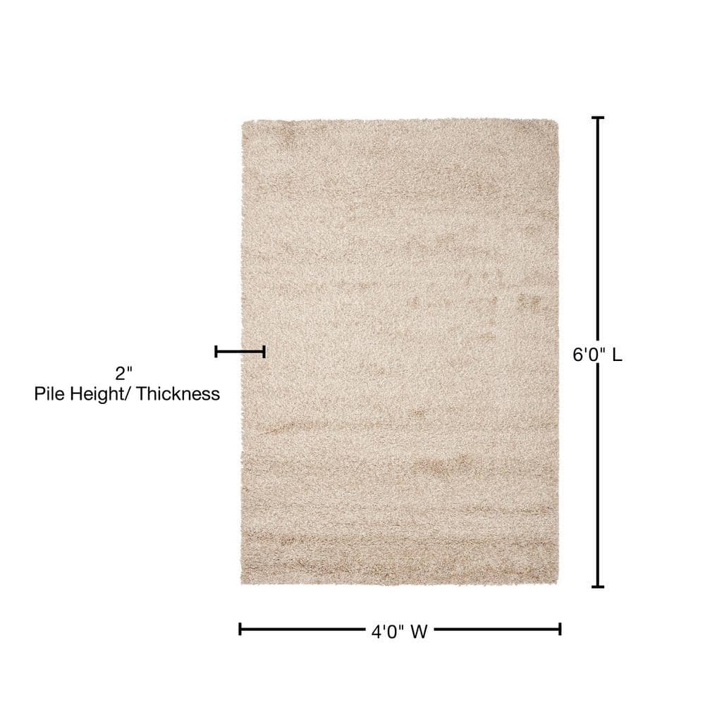 Santa Monica Beige Shag Rug, 4' x 6', Synthetic Blend