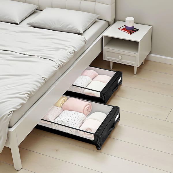 Under Bed Storage with Wheels, 30.3 x 18.5 x 6.8 in. Underbed Containers w/ Clear Lid, Underbed Shoe Organizer (2-Pack)