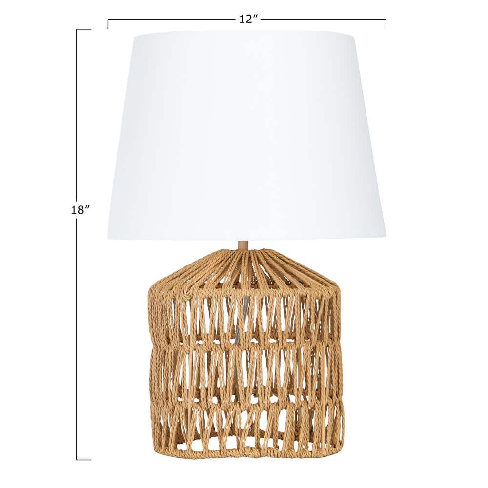 Natural Woven Rope Table Lamp with White Empire Shade