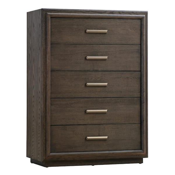 Benjara 19 in. Brown 5-Drawer Wooden Tall Dresser Chest of Drawers