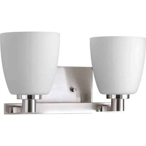 Progress Lighting Fleet Collection 2-Light Brushed Nickel Etched Opal Glass Coastal Bath Vanity Light