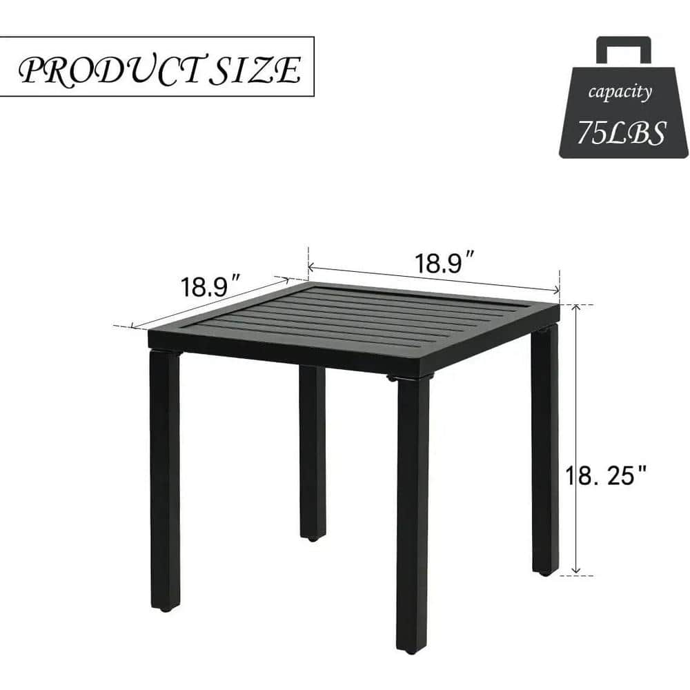 Black Steel Square Outdoor Patio Side Table