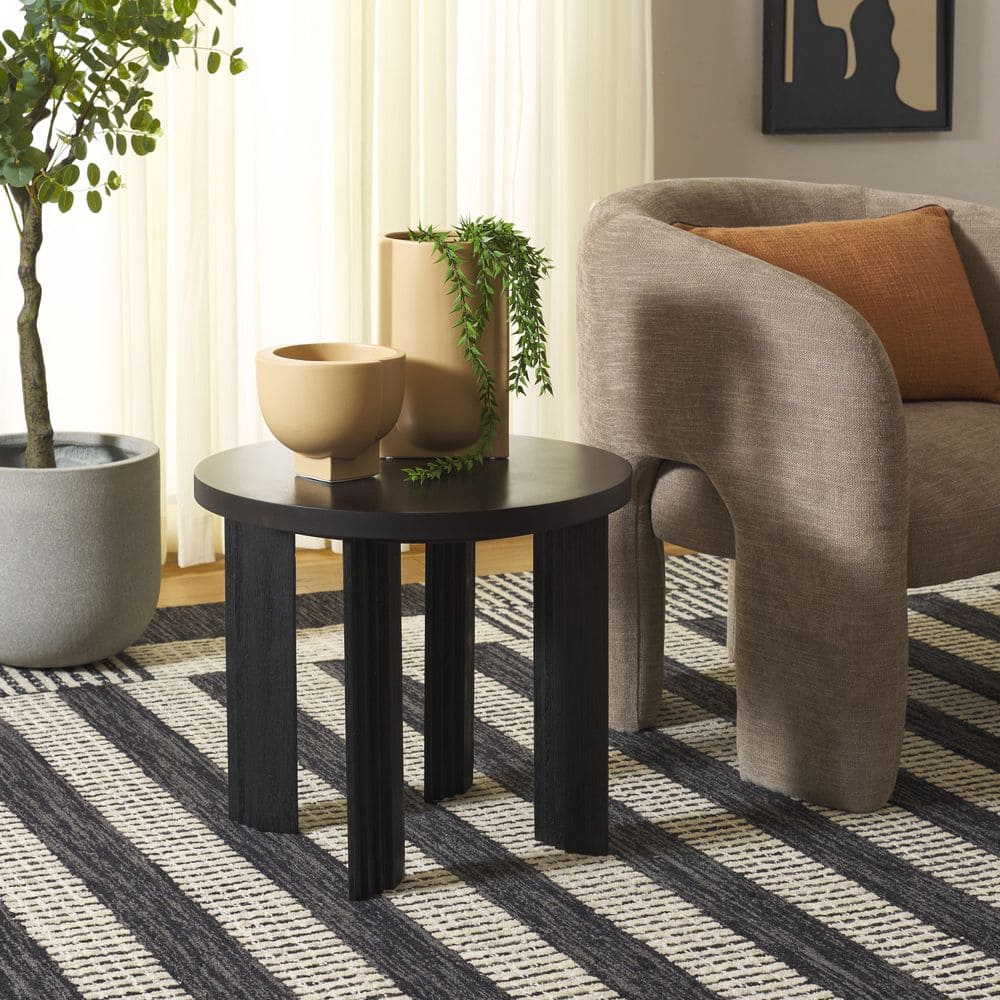 Basilio 19.69 in. Black/Black Round Acacia End Table