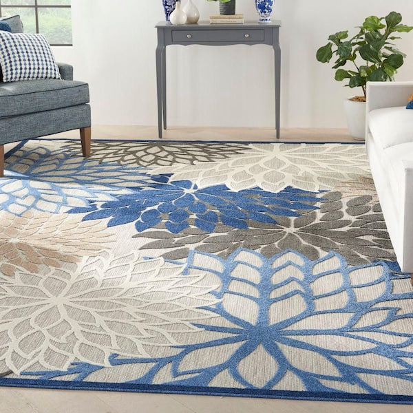 Aloha Blue/Multicolor Floral Contemporary Indoor/Outdoor Rug