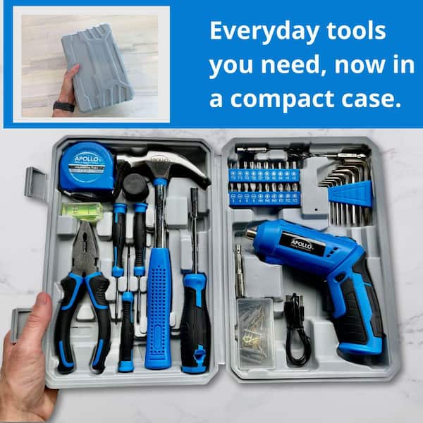 Apollo Tools 81-Piece Home Tool Set with 3.6 Volt Cordless