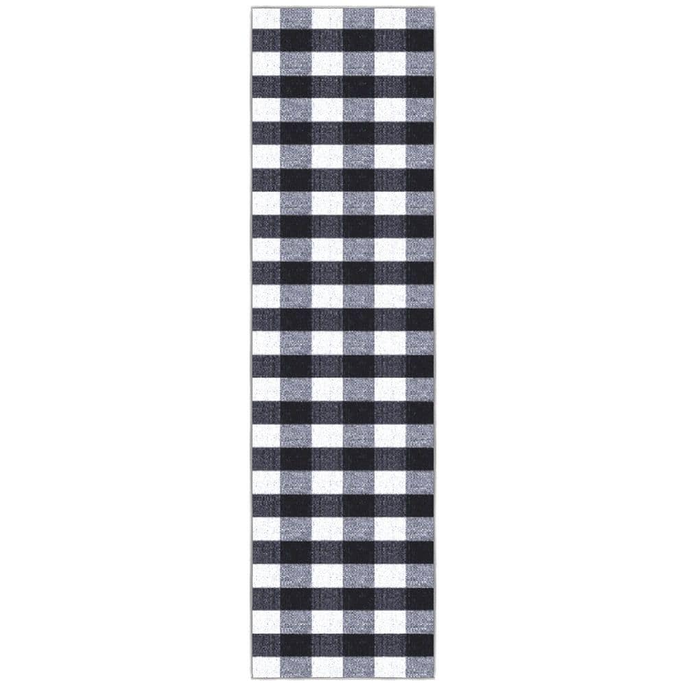 Homeline Non-Slip Rubberback 8 ft. x 20 ft. Checkered Buffalo Plaid Indoor Runner Rug, Grayscale (7 ft. 10 in. x 25 ft.) price history on PriceWatchPro