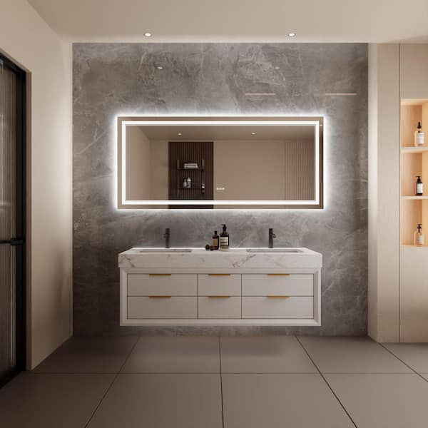 Unbranded 72- in. W x 32- in. H Rectangular Frameless Wall Mounted LED Bathroom Vanity Mirror in Silver