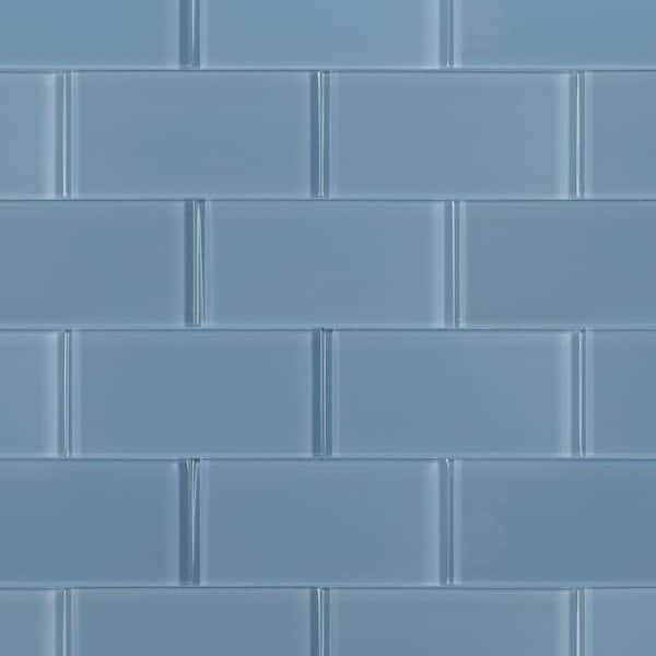Ivy Hill Tile Contempo Blue Gray Polished 6 in. x 3 in. x 8 mm Glass Floor and Wall Subway Tile (4 sq. ft./ Case)