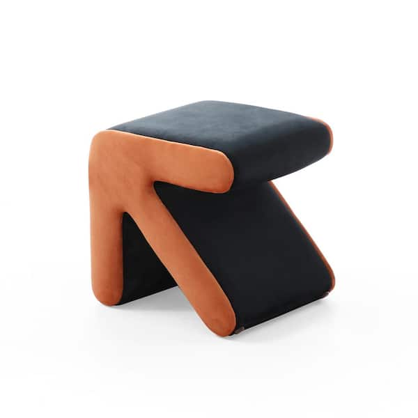Black plus Orange Modern Upholstered Velvet Square Arrow Ottoman for Living Room Bedroom