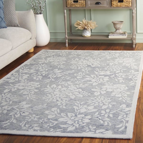 Jardin 8 ft. x 10 ft. Gray/Ivory Floral Solid Border Area Rug